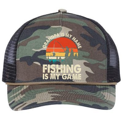 Grandpa Is My Name Fishing Is My Game Retro Rope Trucker Hat Cap