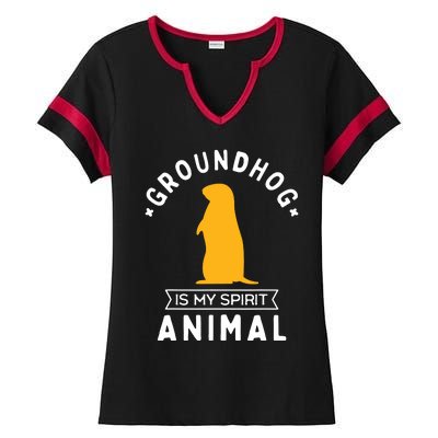 Groundhog Is My Spirit Animal Funny Woodchuck Ladies Halftime Notch Neck Tee