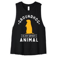 Groundhog Is My Spirit Animal Funny Woodchuck Women's Racerback Cropped Tank