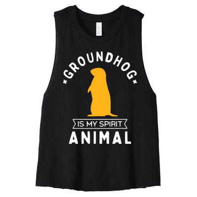 Groundhog Is My Spirit Animal Funny Woodchuck Women's Racerback Cropped Tank