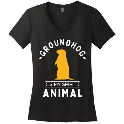 Groundhog Is My Spirit Animal Funny Woodchuck Women's V-Neck T-Shirt