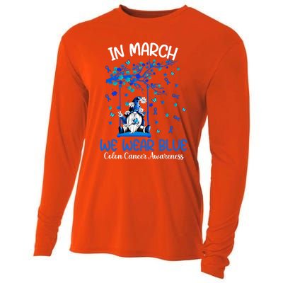 Gnome In March We Wear Blue Clothing Colon Cancer Awareness Cute Gift Cooling Performance Long Sleeve Crew