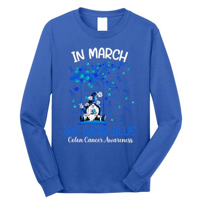 Gnome In March We Wear Blue Clothing Colon Cancer Awareness Cute Gift Long Sleeve Shirt