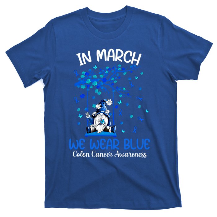 Gnome In March We Wear Blue Clothing Colon Cancer Awareness Cute Gift T-Shirt