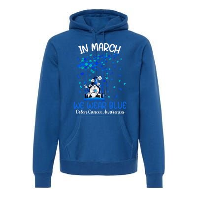 Gnome In March We Wear Blue Clothing Colon Cancer Awareness Cute Gift Premium Hoodie