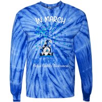 Gnome In March We Wear Blue Clothing Colon Cancer Awareness Cute Gift Tie-Dye Long Sleeve Shirt