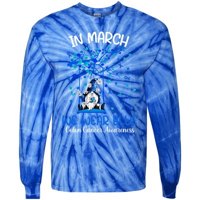 Gnome In March We Wear Blue Clothing Colon Cancer Awareness Cute Gift Tie-Dye Long Sleeve Shirt