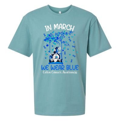 Gnome In March We Wear Blue Clothing Colon Cancer Awareness Cute Gift Sueded Cloud Jersey T-Shirt