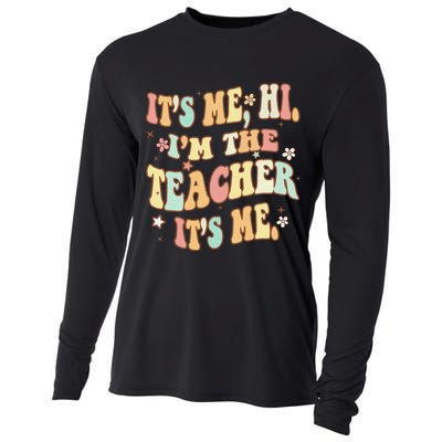 Groovy It's Me Hi I'm The Teacher It's Me Funny Teacher Cooling Performance Long Sleeve Crew
