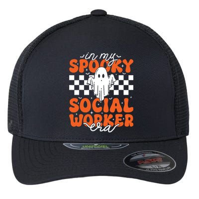 Groovy In My Spooky Social Worker Era Cute Ghost Halloween Flexfit Unipanel Trucker Cap