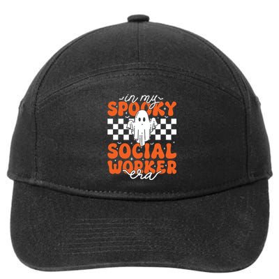 Groovy In My Spooky Social Worker Era Cute Ghost Halloween 7-Panel Snapback Hat