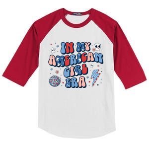 Groovy In My American Girl Era Retro 4th Of July Fourth Gift Kids Colorblock Raglan Jersey