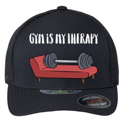 Gym Is My Therapy Funny Gym Flexfit Unipanel Trucker Cap