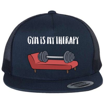 Gym Is My Therapy Funny Gym Flat Bill Trucker Hat