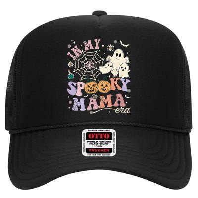 Groovy In My Spooky Mama Era Ghost Pumpkin Halloween Costume High Crown Mesh Back Trucker Hat