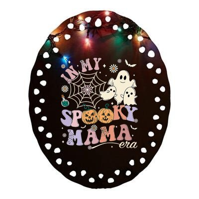 Groovy In My Spooky Mama Era Ghost Pumpkin Halloween Costume Ceramic Oval Ornament