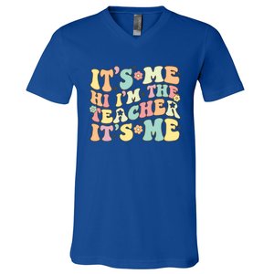 Groovy Its Me Hi Im The Teacher Its Me Funny Teacher Cute Gift V-Neck T-Shirt