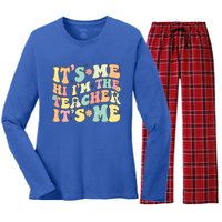 Groovy Its Me Hi Im The Teacher Its Me Funny Teacher Cute Gift Women's Long Sleeve Flannel Pajama Set 