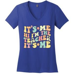 Groovy Its Me Hi Im The Teacher Its Me Funny Teacher Cute Gift Women's V-Neck T-Shirt