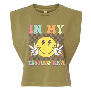 Groovy In My Testing Era Teacher Testing Day Motivational Garment-Dyed Women's Muscle Tee