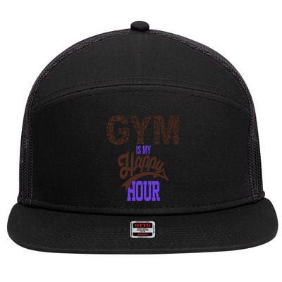 Gym Is My Happy Hour Gym Lovers Fitness Gift 7 Panel Mesh Trucker Snapback Hat