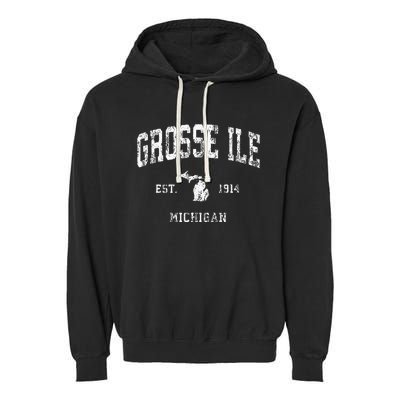 Grosse Ile Michigan MI Vintage Athletic Sports Design Garment-Dyed Fleece Hoodie