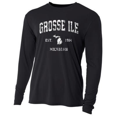 Grosse Ile Michigan MI Vintage Athletic Sports Design Cooling Performance Long Sleeve Crew