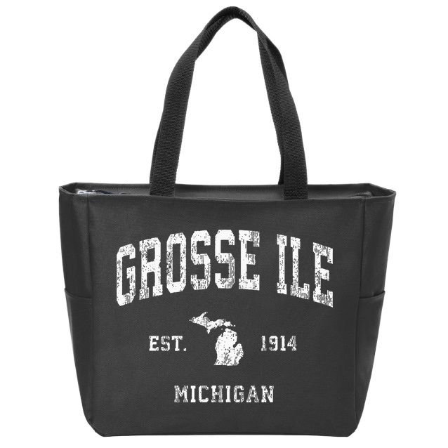 Grosse Ile Michigan MI Vintage Athletic Sports Design Zip Tote Bag