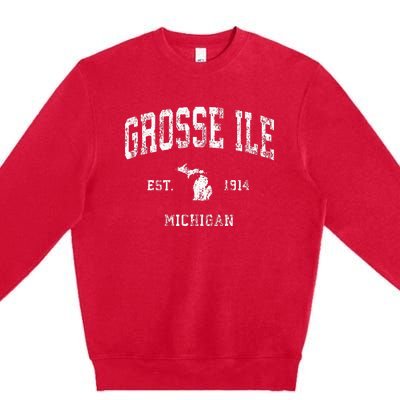 Grosse Ile Michigan MI Vintage Athletic Sports Design Premium Crewneck Sweatshirt