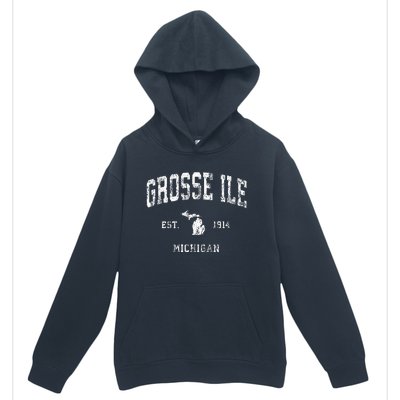 Grosse Ile Michigan MI Vintage Athletic Sports Design Urban Pullover Hoodie