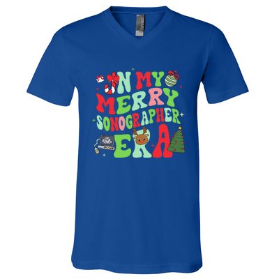 Groovy In My Merry Sonographer Era Funny Christmas  V-Neck T-Shirt