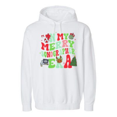 Groovy In My Merry Sonographer Era Funny Christmas  Garment-Dyed Fleece Hoodie