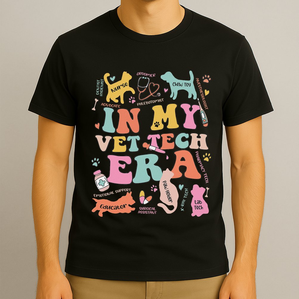 Groovy In My Vet Tech Era Monogrammed Veterinarian Grad T-Shirt