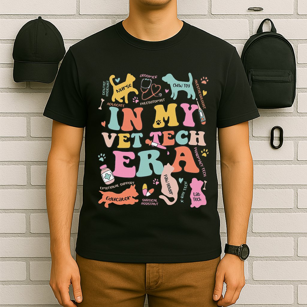 Groovy In My Vet Tech Era Monogrammed Veterinarian Grad T-Shirt