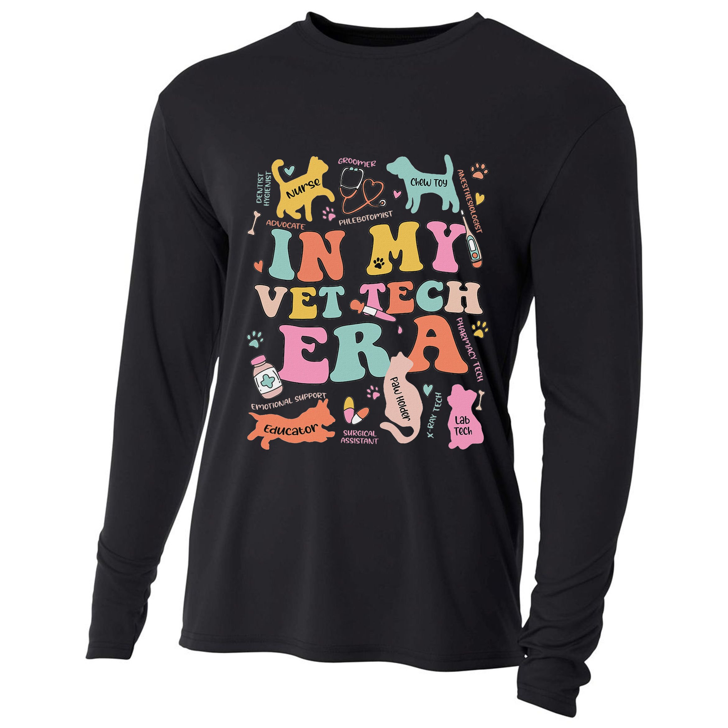 Groovy In My Vet Tech Era Monogrammed Veterinarian Grad Cooling Performance Long Sleeve Crew