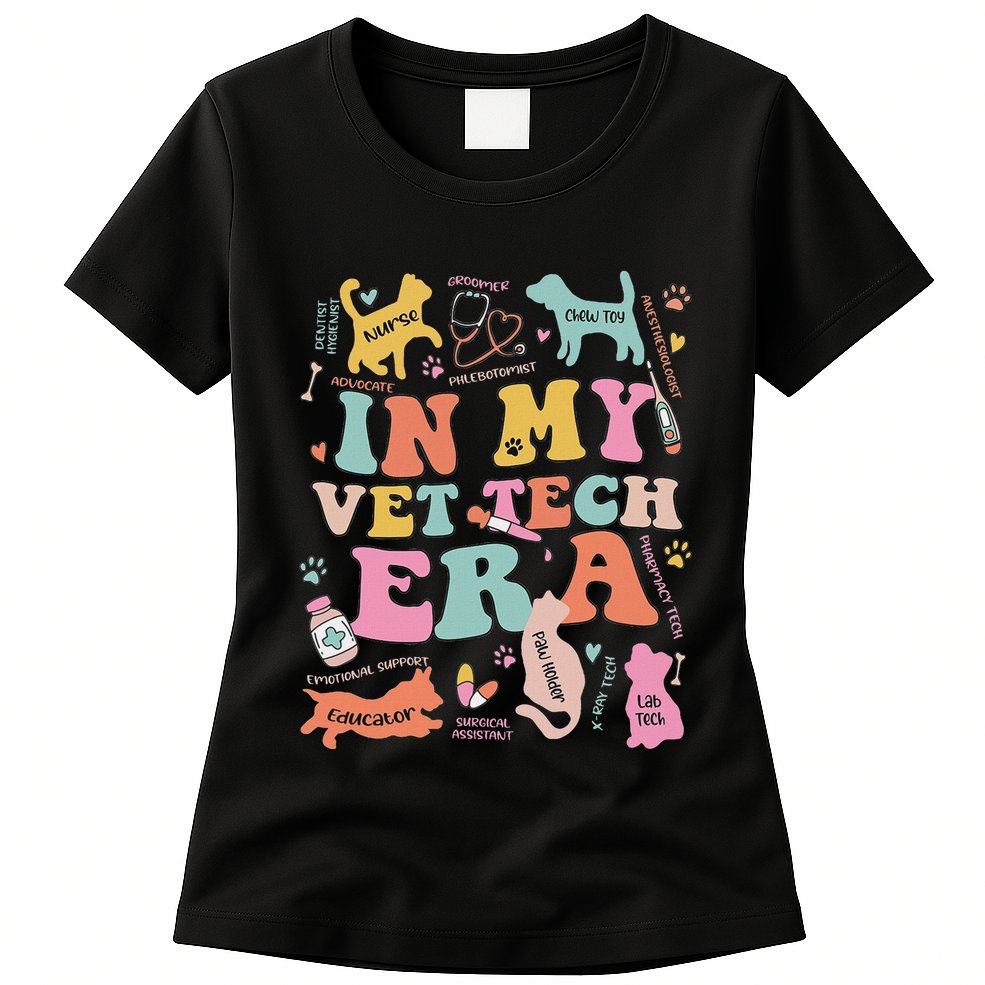 Groovy In My Vet Tech Era Monogrammed Veterinarian Grad Womens T-Shirt