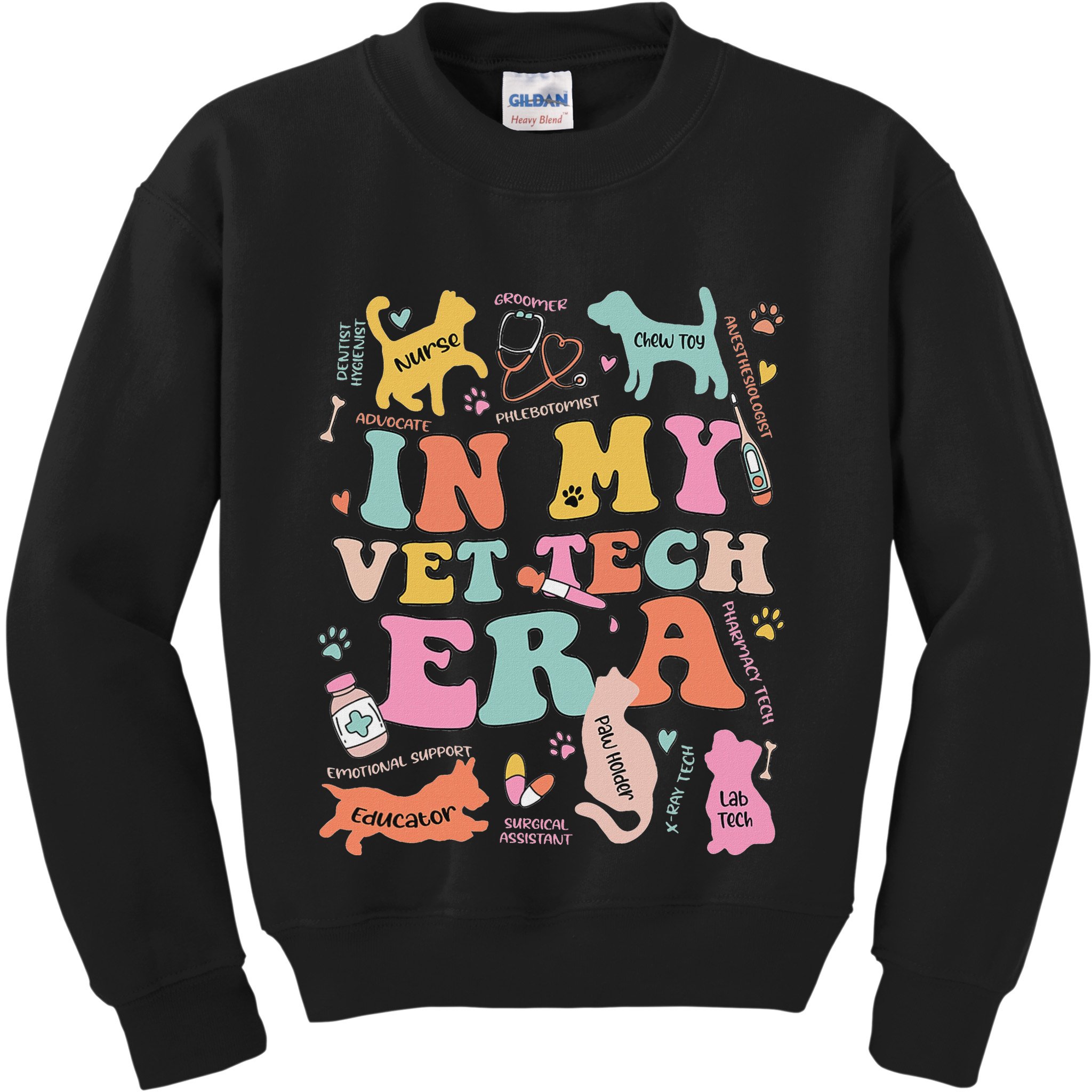 Groovy In My Vet Tech Era Monogrammed Veterinarian Grad Kids Sweatshirt