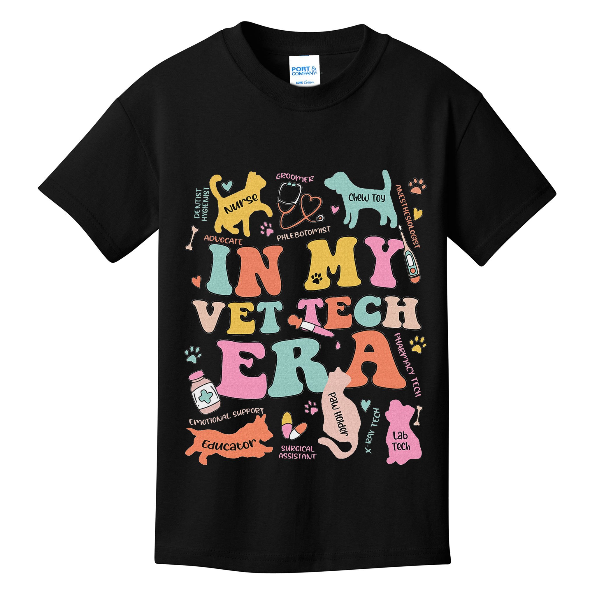Groovy In My Vet Tech Era Monogrammed Veterinarian Grad Kids T-Shirt