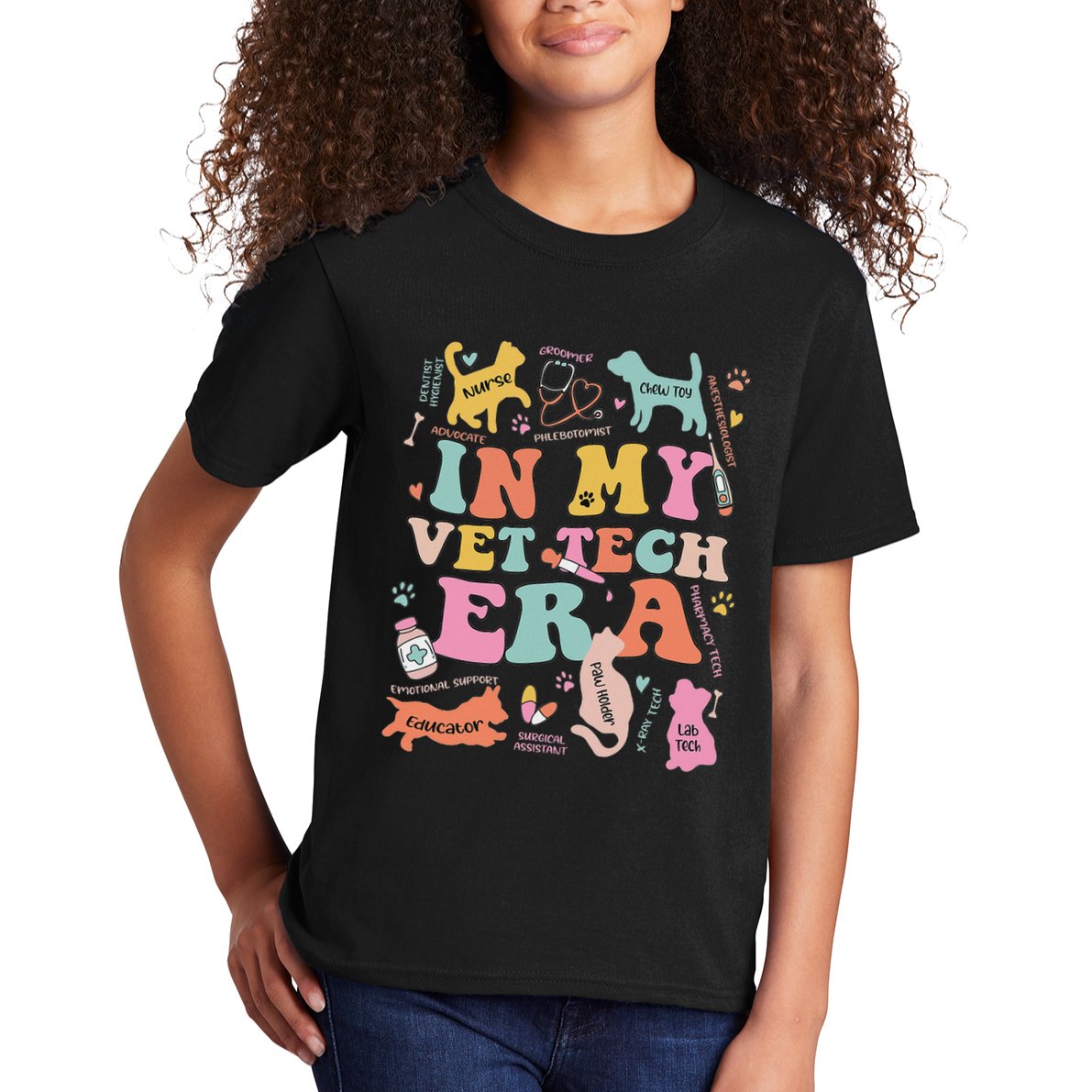 Groovy In My Vet Tech Era Monogrammed Veterinarian Grad Kids T-Shirt
