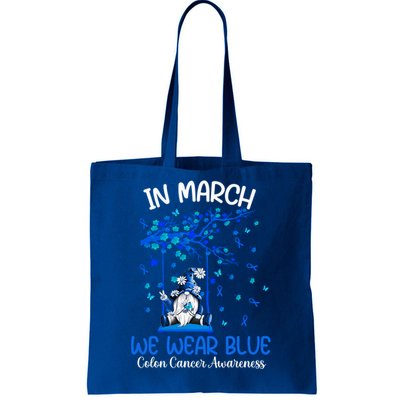 Gnome In March We Wear Blue Clothing Colon Cancer Awareness Gift Tote Bag