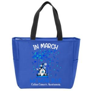 Gnome In March We Wear Blue Clothing Colon Cancer Awareness Gift Zip Tote Bag