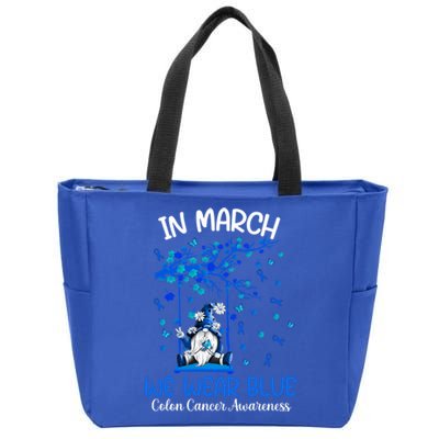 Gnome In March We Wear Blue Clothing Colon Cancer Awareness Gift Zip Tote Bag