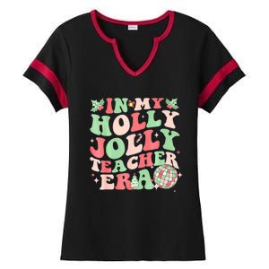 Groovy In My Holly Xmas Jolly Teacher Era Christmas Vibes Gift Ladies Halftime Notch Neck Tee