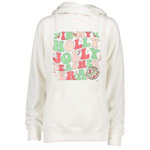 Groovy In My Holly Xmas Jolly Teacher Era Christmas Vibes Gift Womens Funnel Neck Pullover Hood