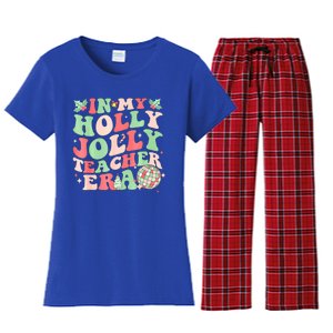 Groovy In My Holly Xmas Jolly Teacher Era Christmas Vibes Gift Women's Flannel Pajama Set