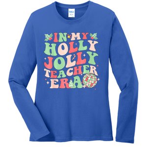 Groovy In My Holly Xmas Jolly Teacher Era Christmas Vibes Gift Ladies Long Sleeve Shirt