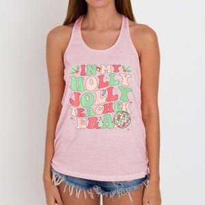 Groovy In My Holly Xmas Jolly Teacher Era Christmas Vibes Gift Women's Knotted Racerback Tank