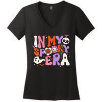 Groovy In My Spooky Era Retro Halloween Ghost Scary Horror Women's V-Neck T-Shirt