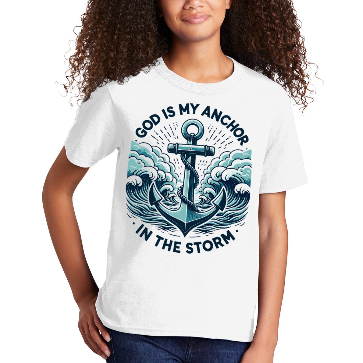 God Is My Anchor In The Storm Christian Jesus Christ Bible Kids T-Shirt