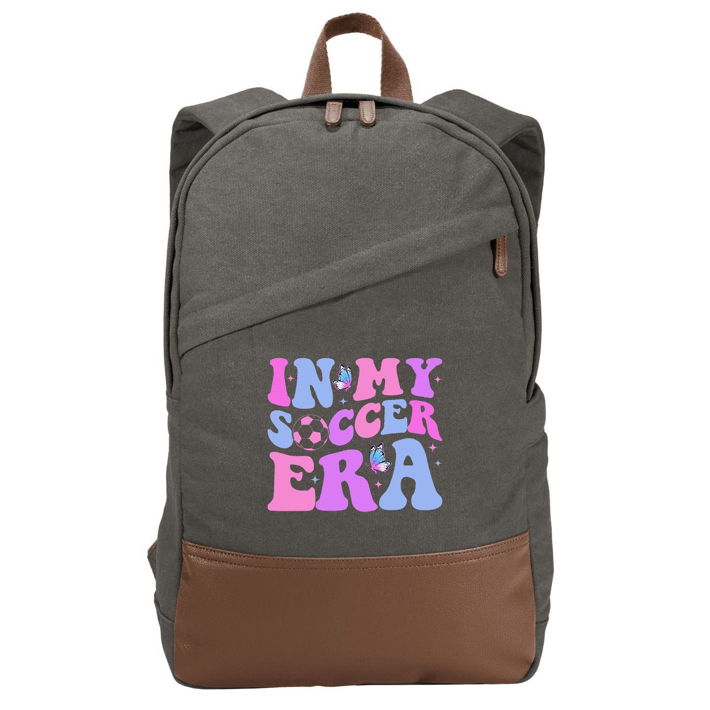 Groovy In My Soccer Era Soccer Player Cute Cotton Canvas Backpack